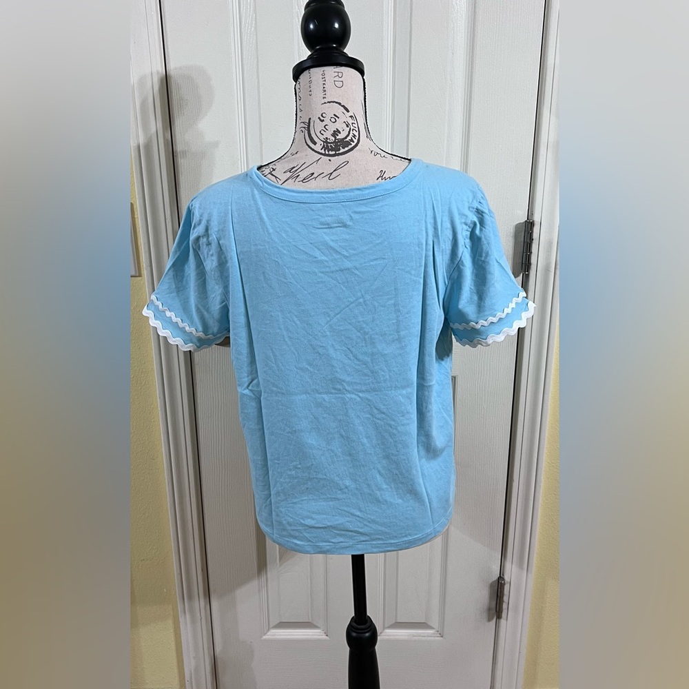 NWOT- Lilly Pulitzer Fresh Water Blue Clairmont Ric Rac Trimmed Knit Top - Picture 6 of 7